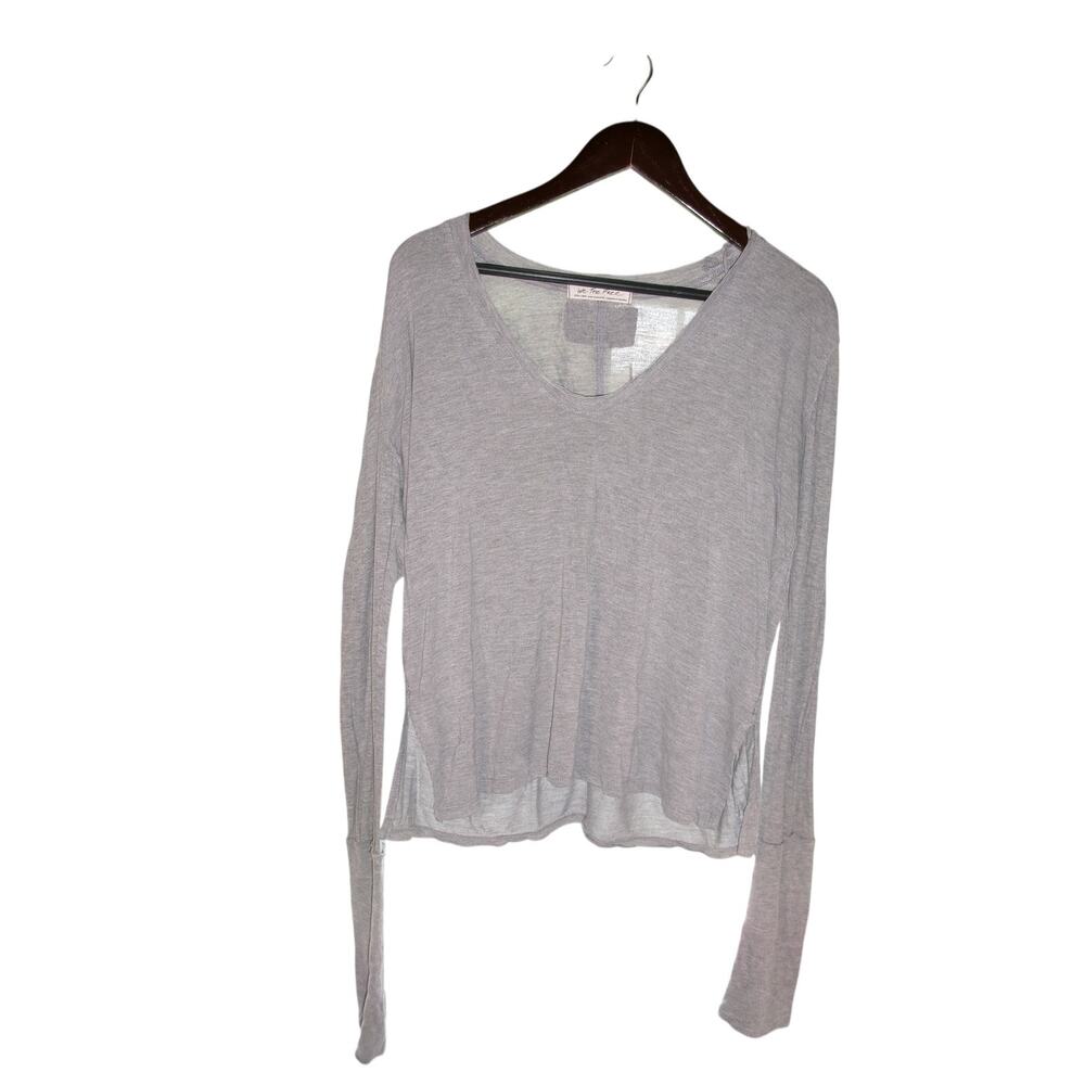 We The Free Free People Gray Long Sleeve V Neck Tunic Top Women's XL